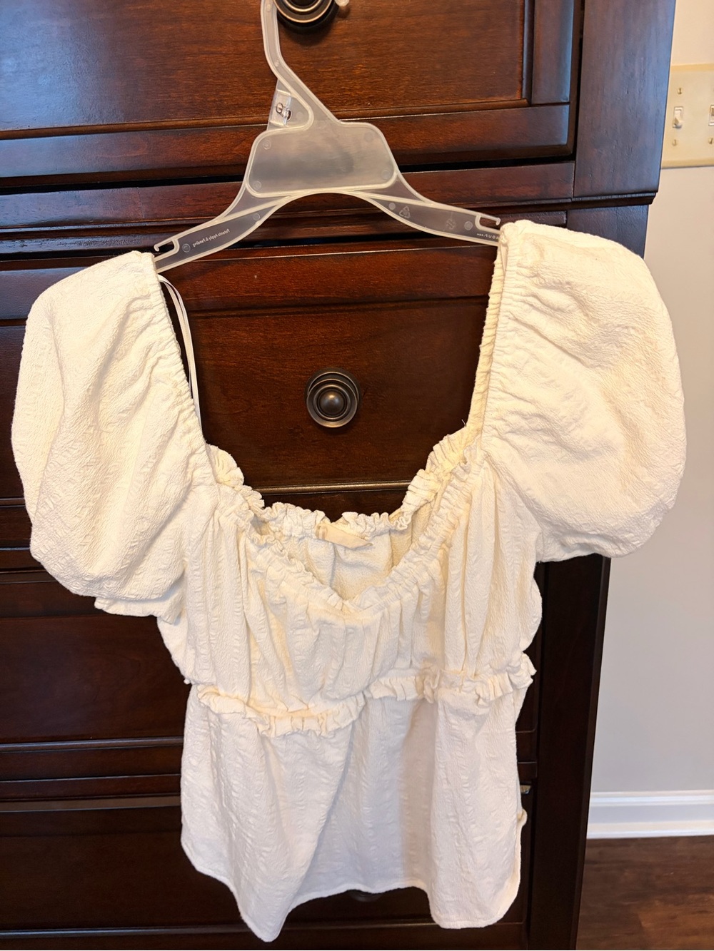 Altar'd State Cream Textured Puff Sleeve Square Neck Blouse